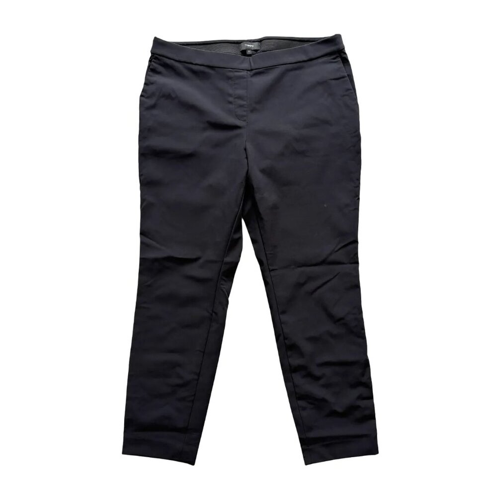 THEORY Slim Pull On Trouser Pants in Stretch Cotton  Black  SZ 10